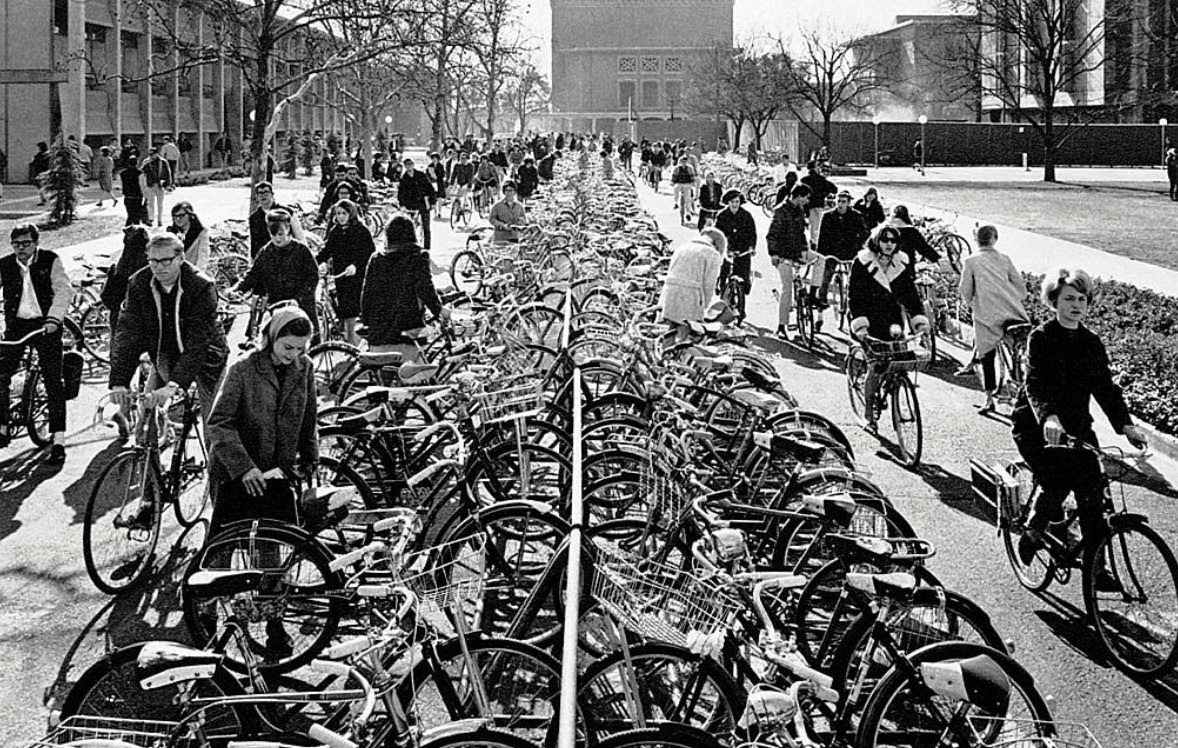 old picture of bike parking (in the Netherlands?)