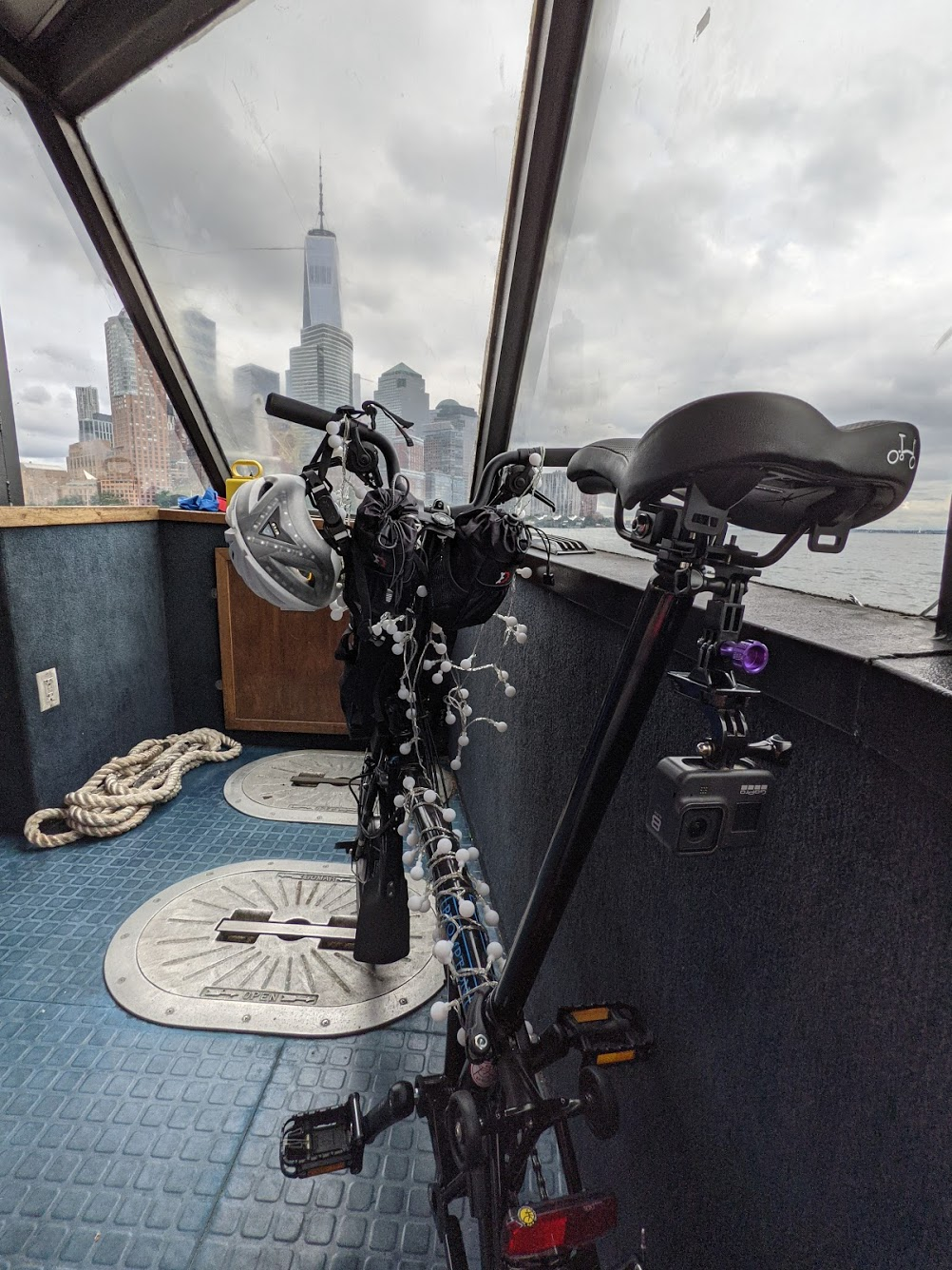 Electric Brompton inside a NY Waterway ferry from NJ to NYC